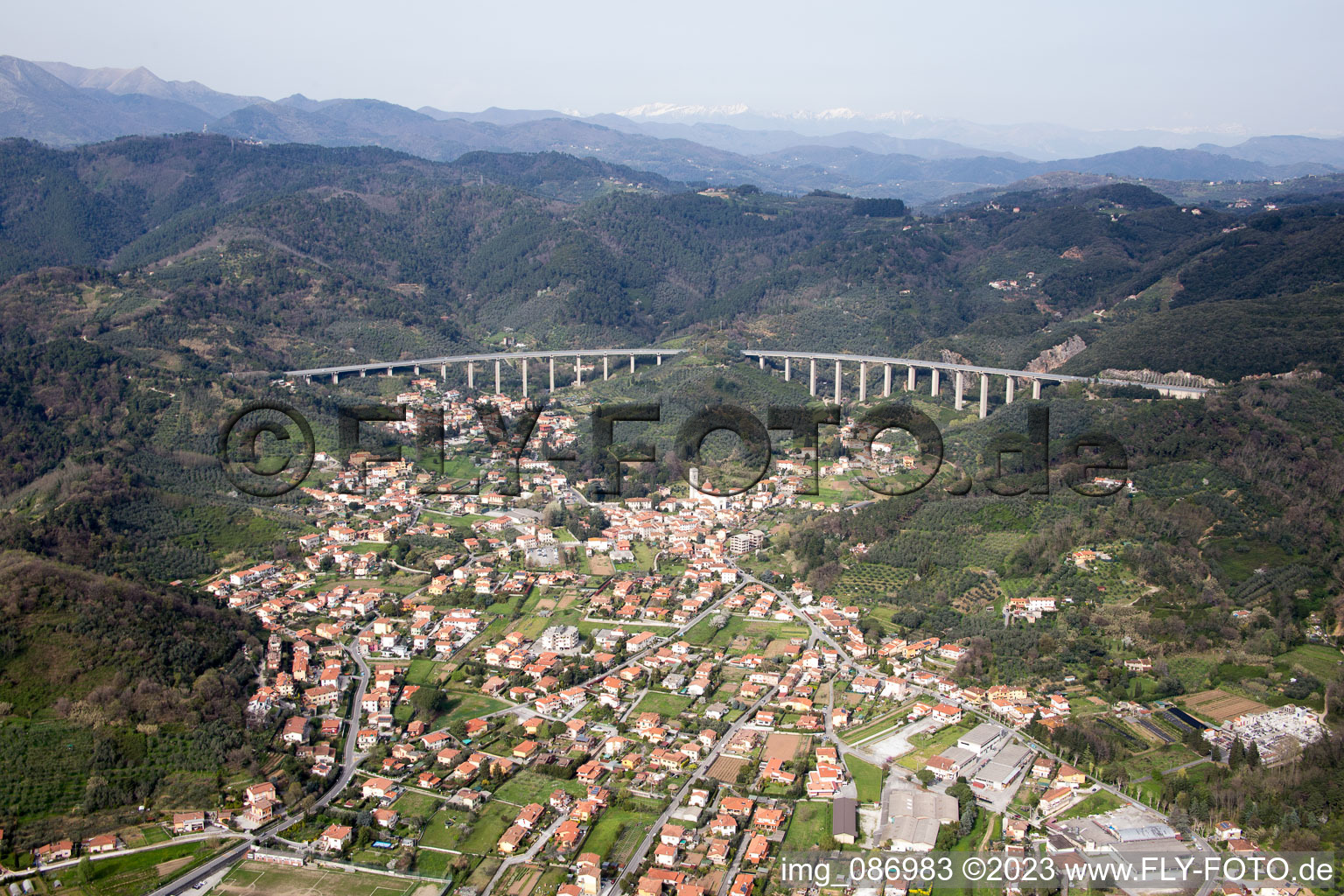 Aerial photograpy of Massarosa in the state Tuscany, Italy