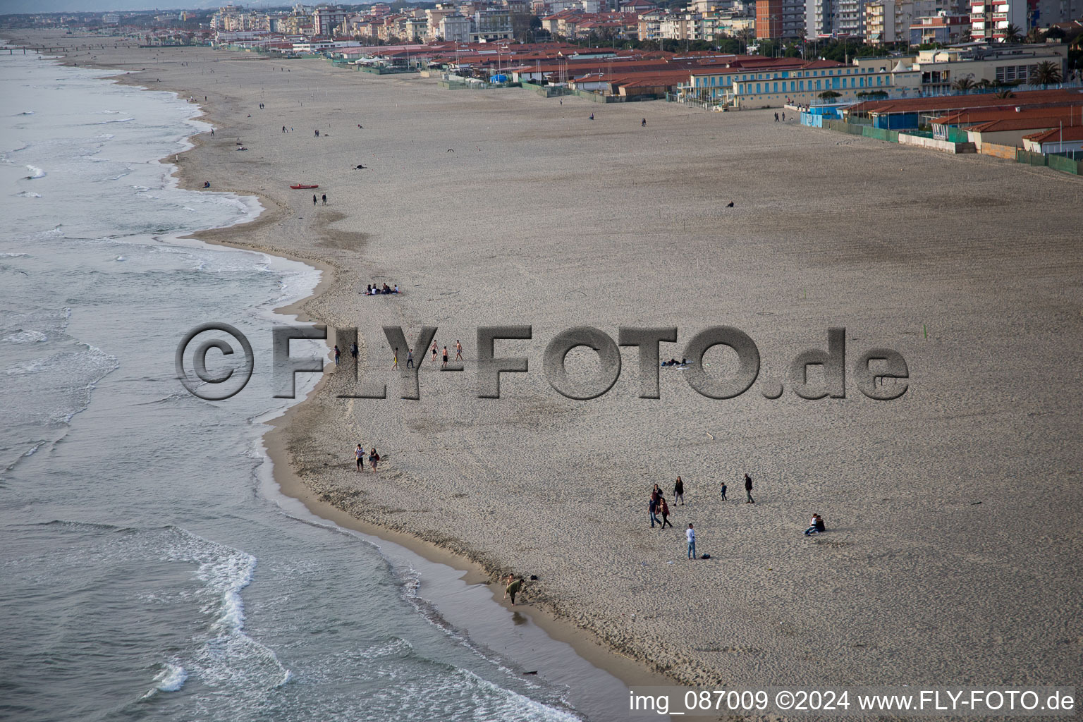 Drone recording of Viareggio in the state Lucca, Italy