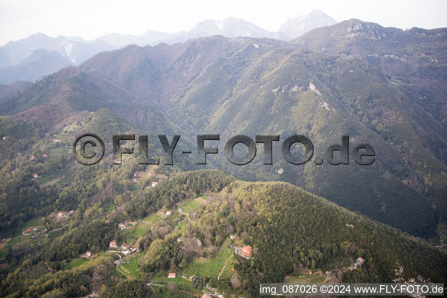 Aerial view of Valdicastello in the state Tuscany, Italy