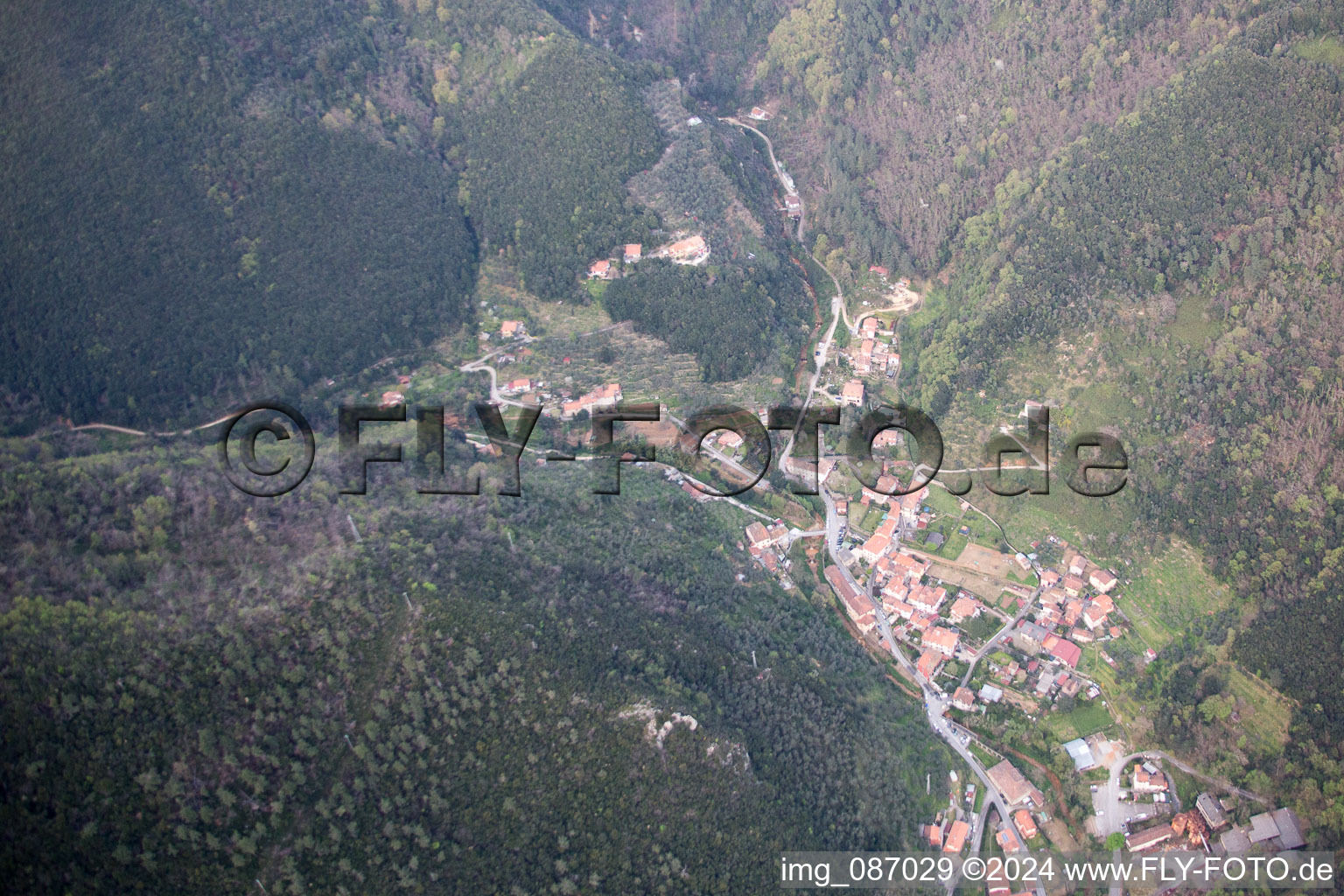 Valdicastello in the state Tuscany, Italy from above