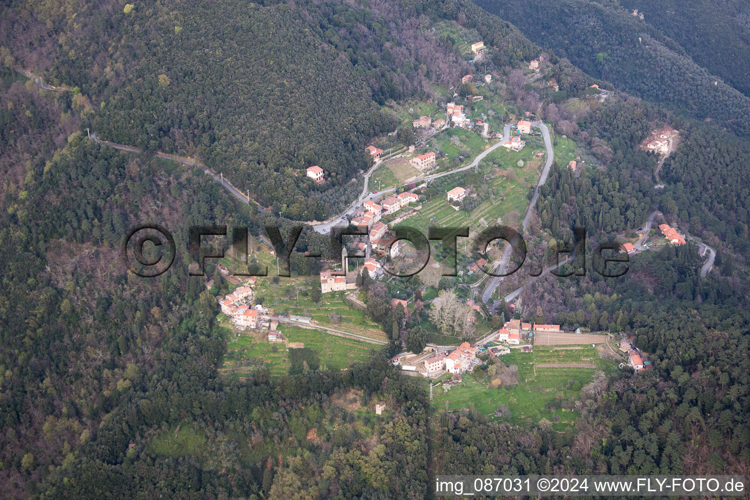 Valdicastello in the state Tuscany, Italy seen from above