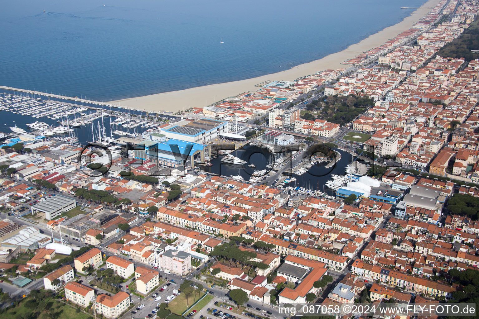 Viareggio in the state Lucca, Italy from the drone perspective