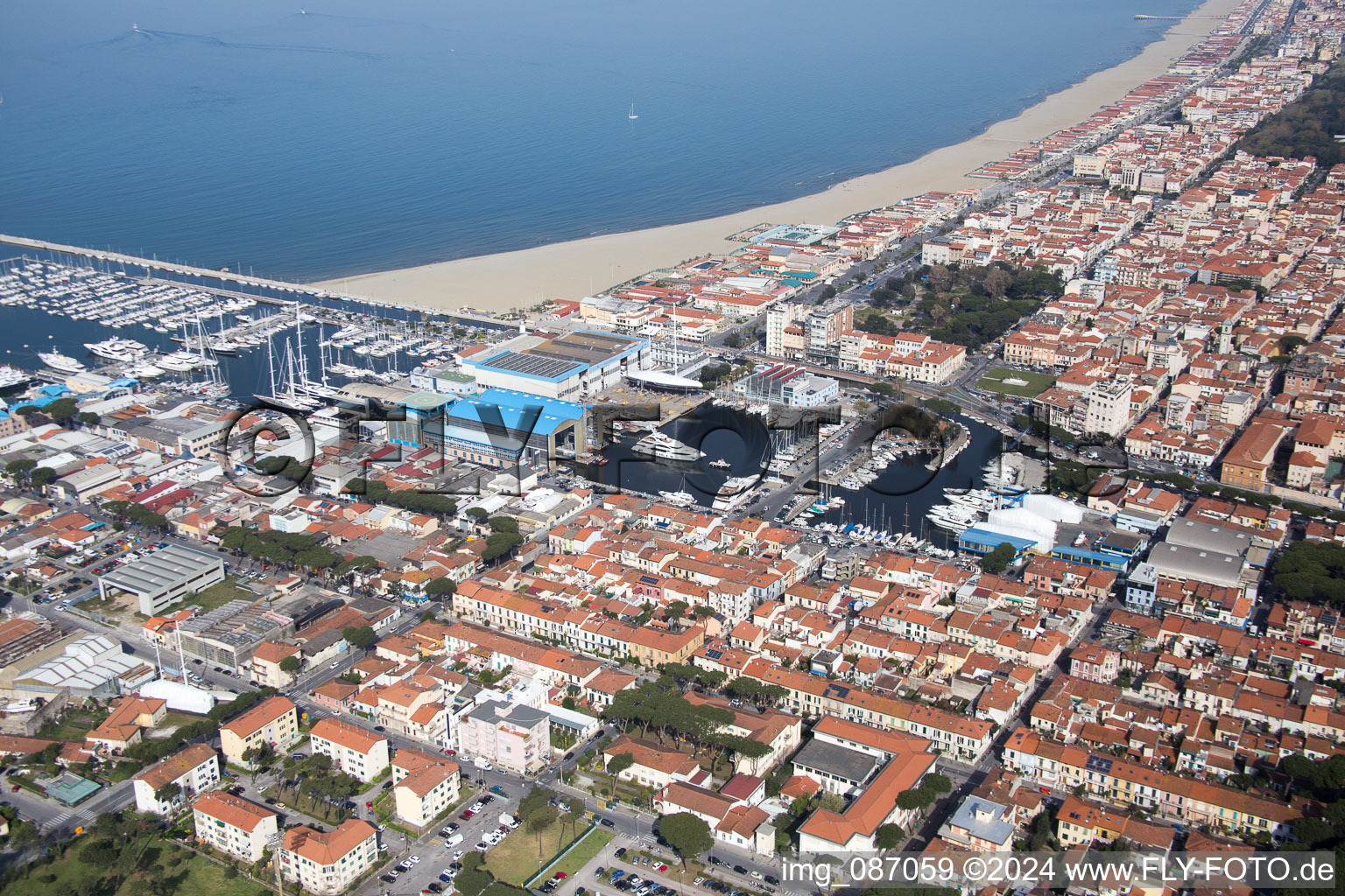 Viareggio in the state Tuscany, Italy from a drone