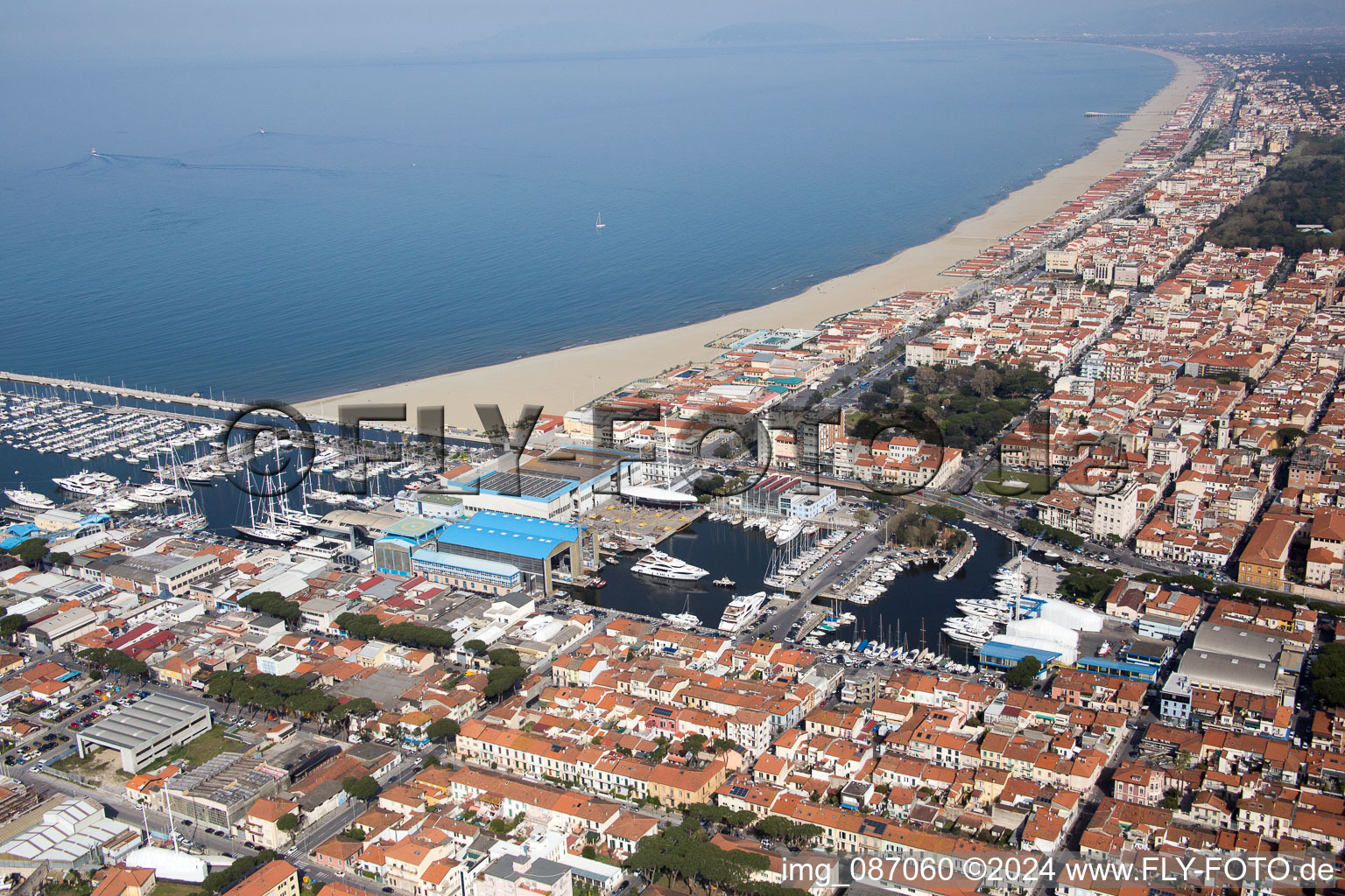 Viareggio in the state Lucca, Italy seen from a drone