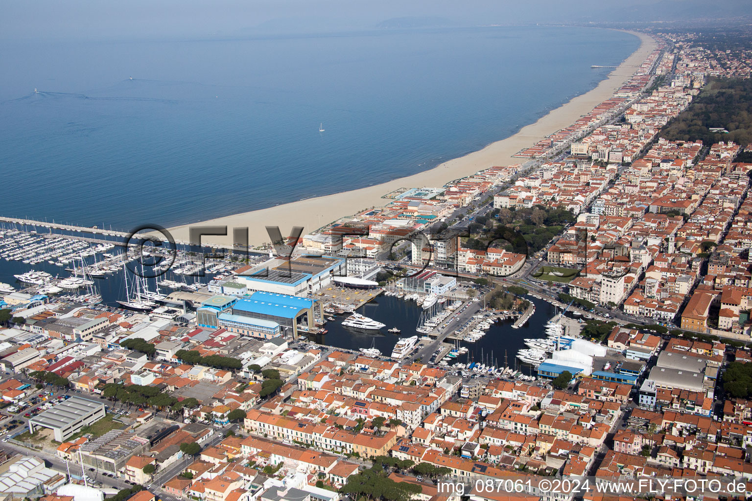 Aerial view of Viareggio in the state Lucca, Italy