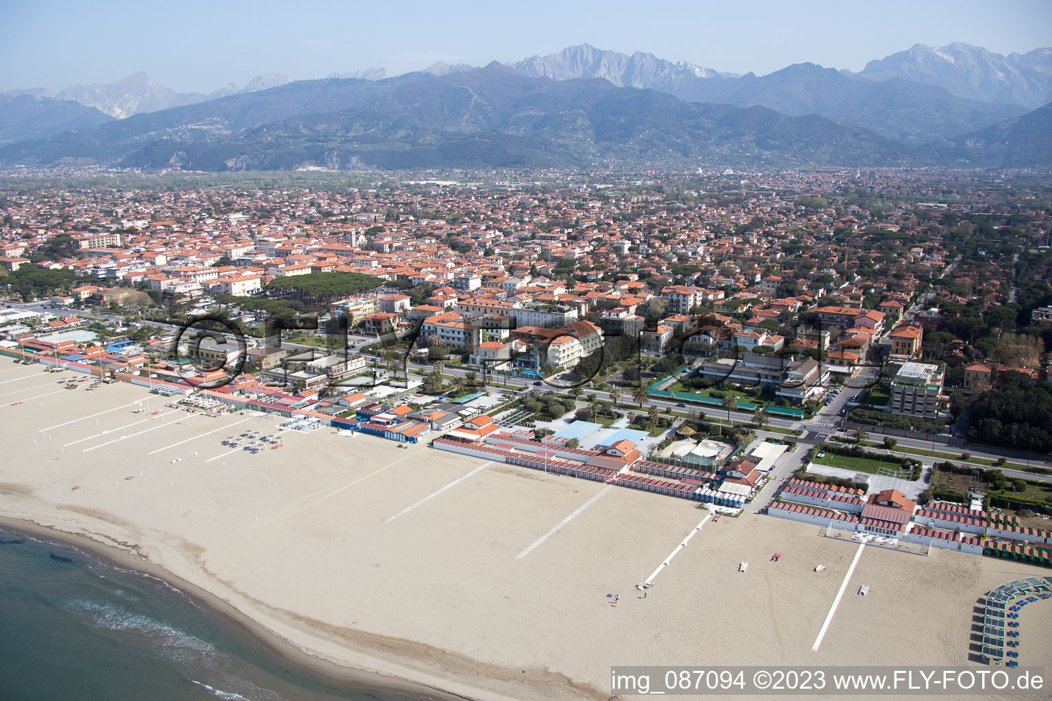Aerial view of Forte dei Marmi in the state Tuscany, Italy