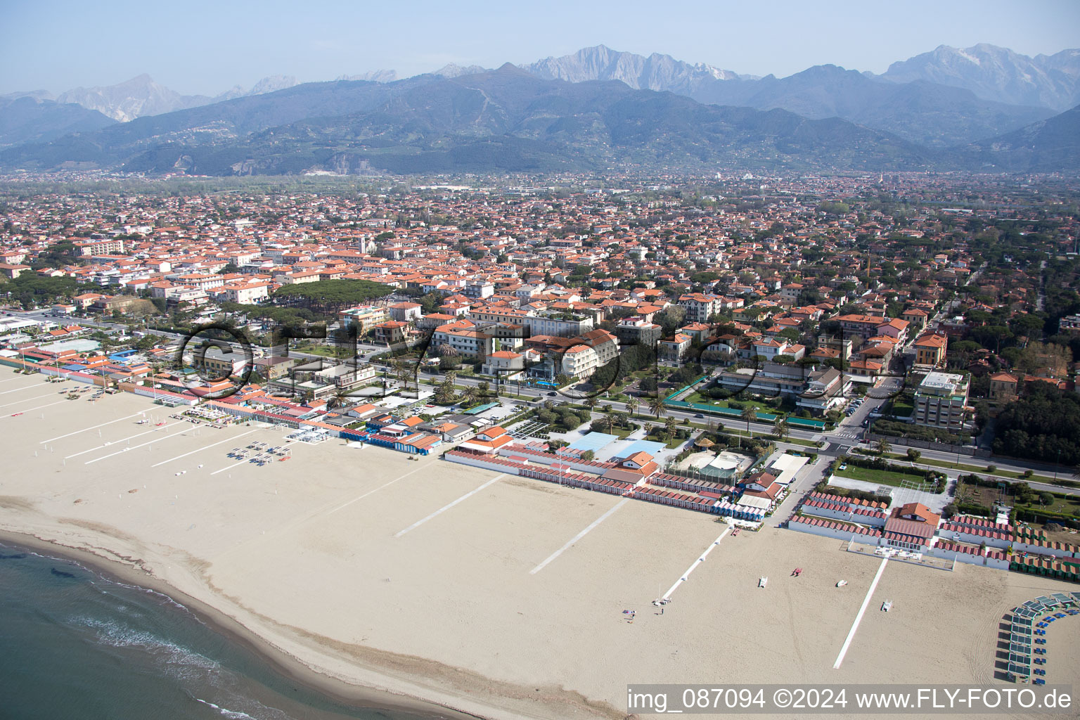 Aerial view of Forte dei Marmi in the state Lucca, Italy