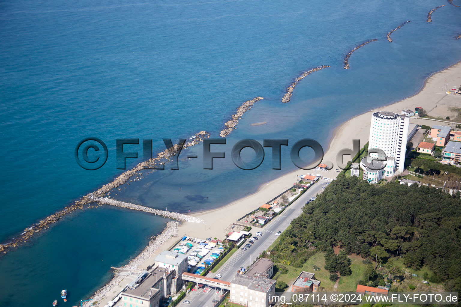 Aerial photograpy of Marina di Massa in the state Tuscany, Italy