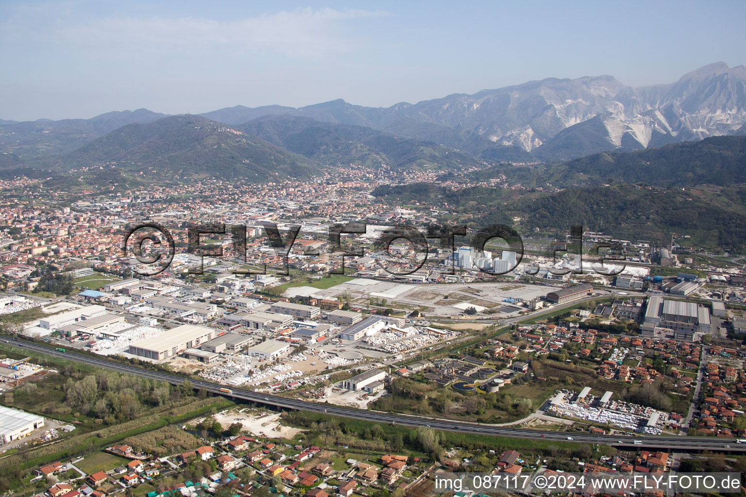 Aerial view of Avenza in the state Tuscany, Italy