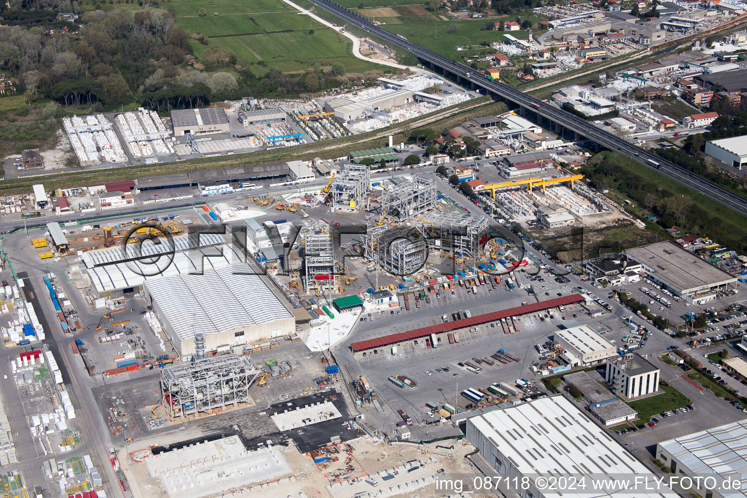 Aerial photograpy of Avenza in the state Tuscany, Italy