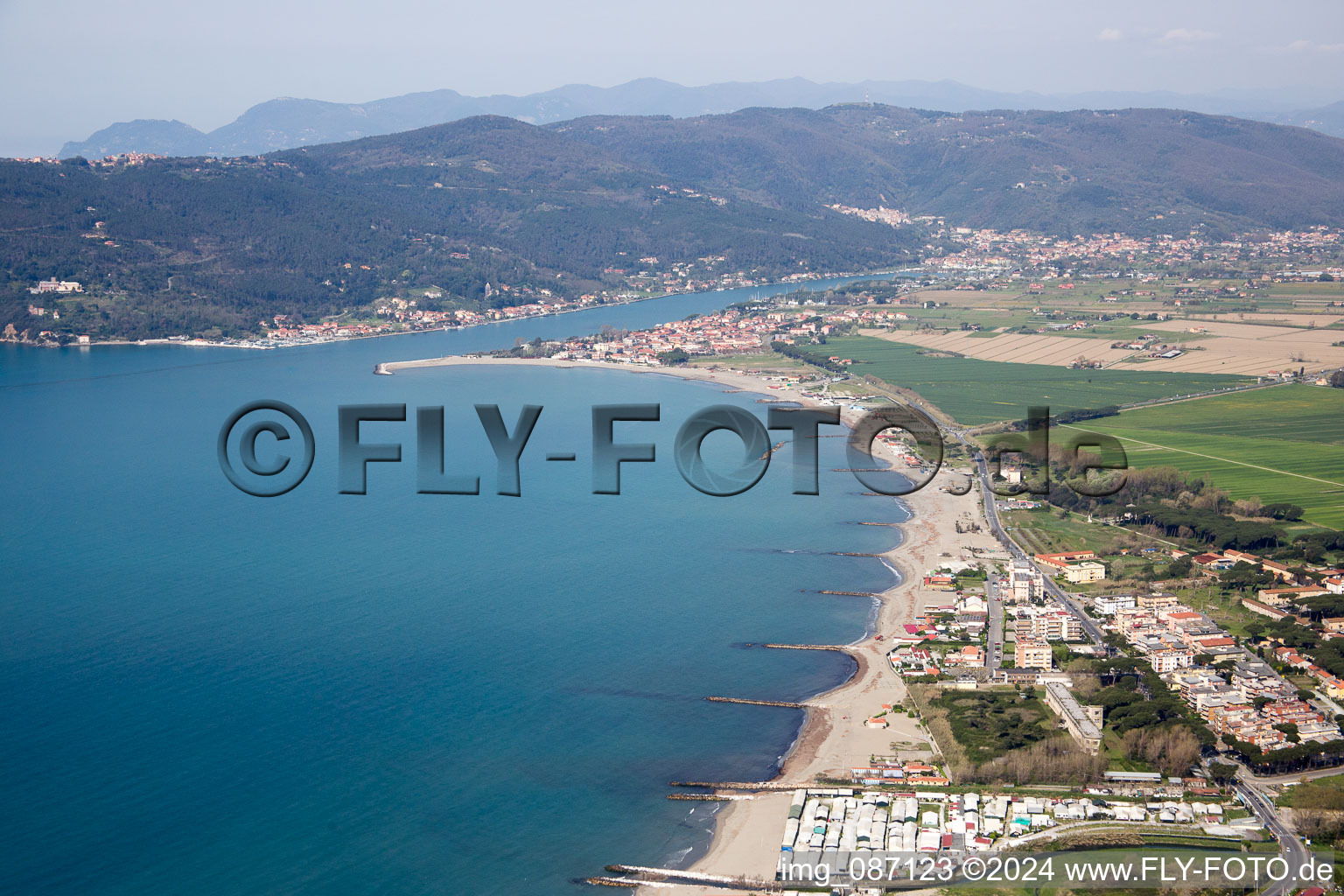 Aerial view of Marina di Carrara in the state Massa-Carrara, Italy