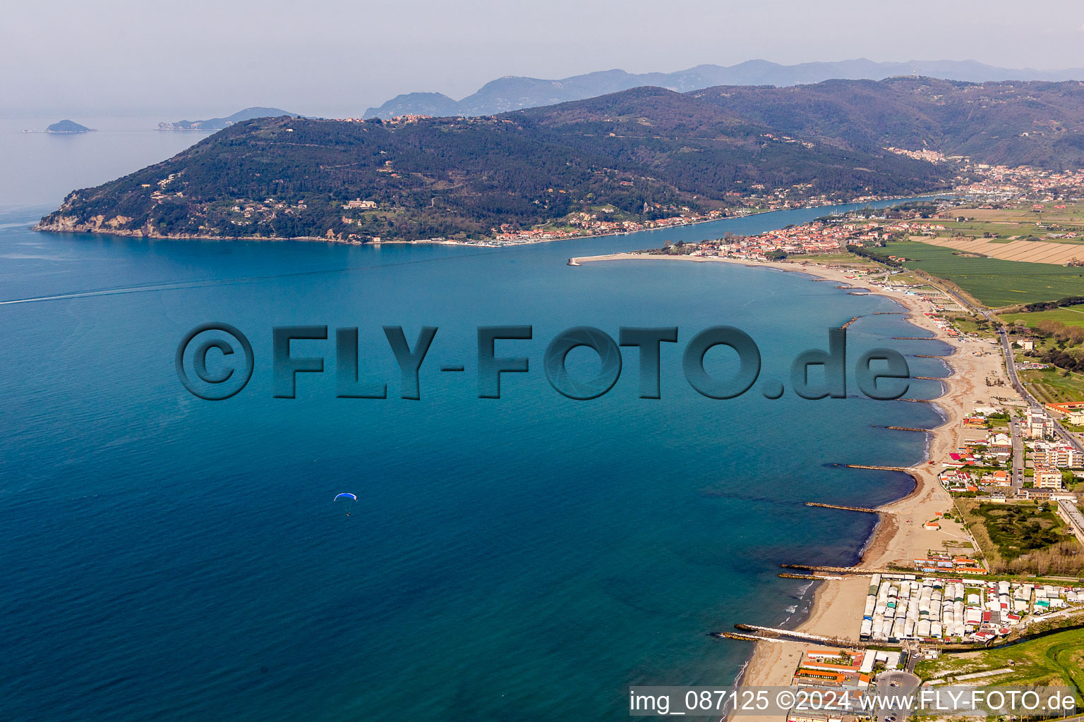 Riparian areas along the river mouth of Magra ins Mittelmeer in Marinella di Sarzana in Ligurien, Italy