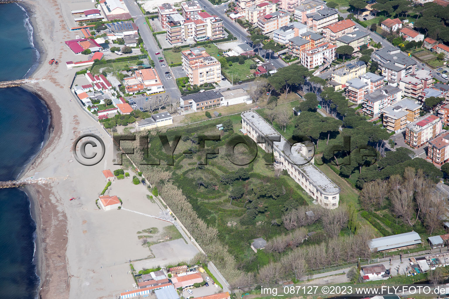 Aerial view of Marinella di Sarzana in the state Liguria, Italy