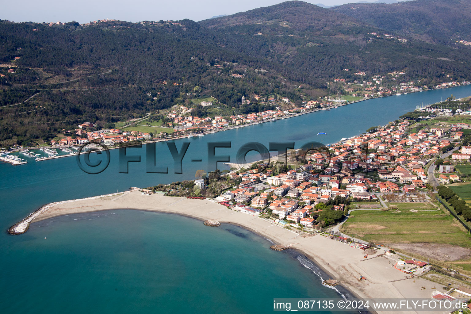 Bird's eye view of Marinella di Sarzana in the state Liguria, Italy