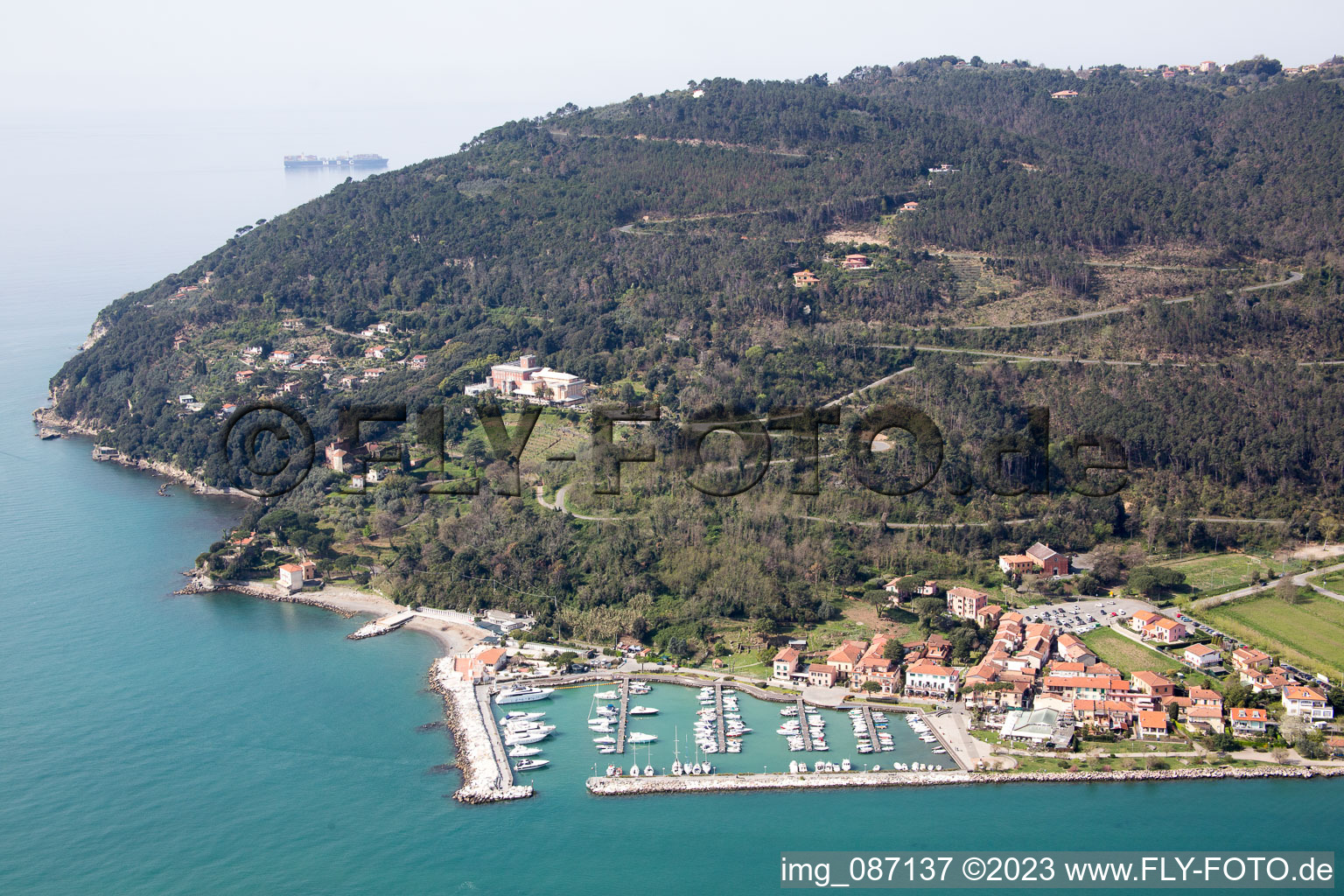 Aerial view of Fiumaretta di Ameglia in the state Liguria, Italy