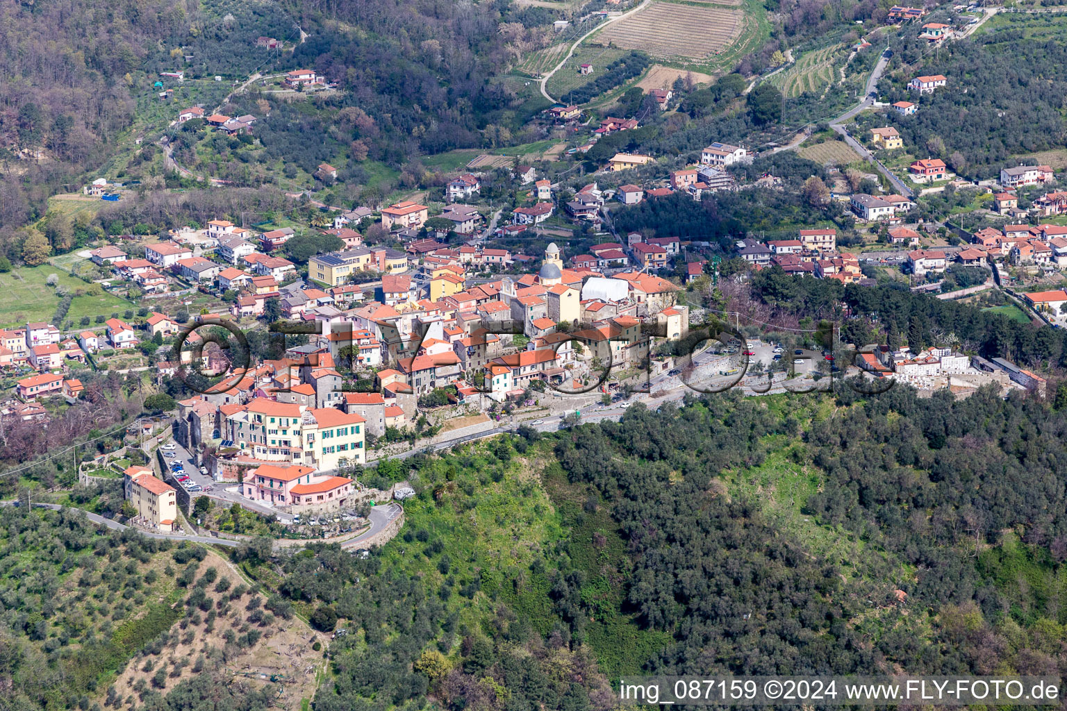 Aerial view of Village view in the district Nicola in Ortonovo in the state La Spezia, Italy