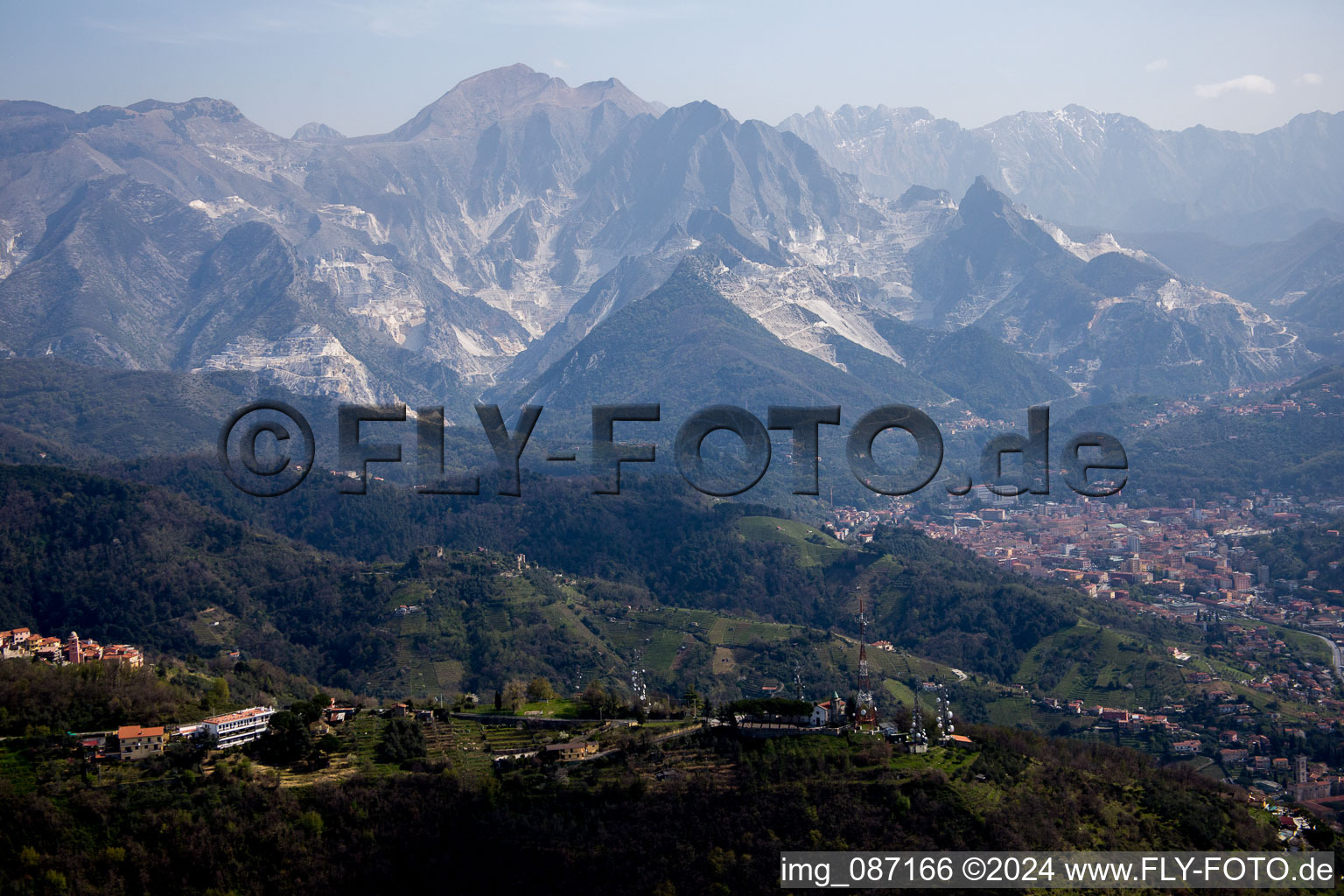 Carrara in the state Massa-Carrara, Italy seen from above