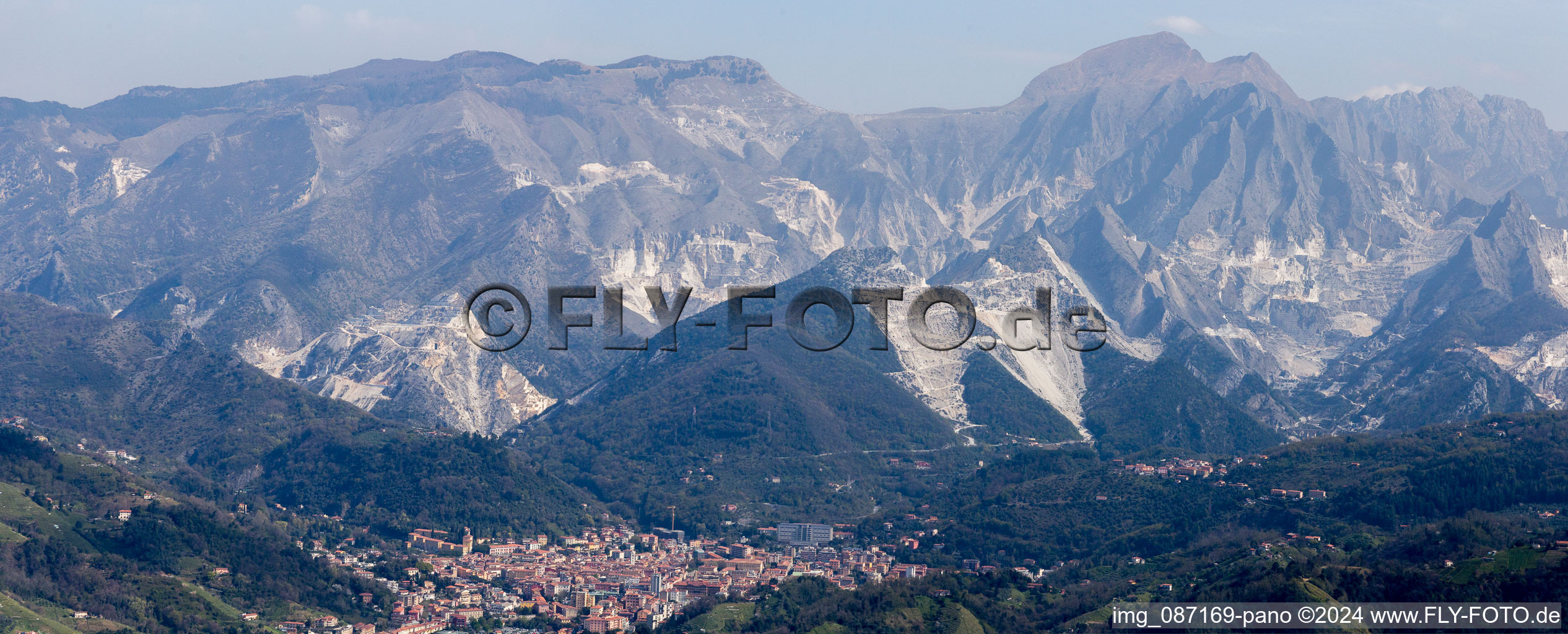 Panorama of the quarries for mining and extraction of marble in Carrara in the state Massa-Carrara, Italy