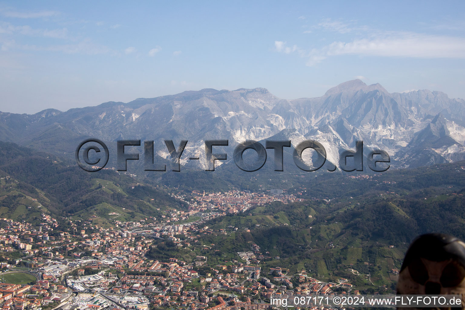 Aerial photograpy of Carrara in the state Massa-Carrara, Italy