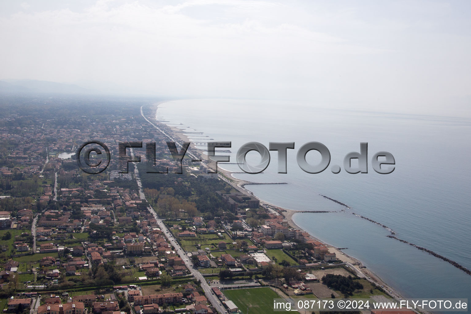 Avenza in the state Tuscany, Italy seen from above