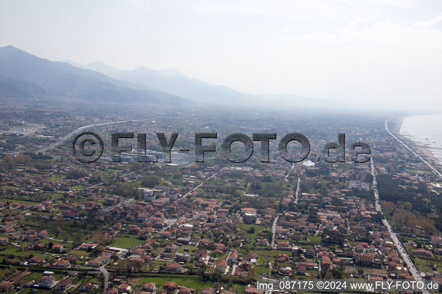 Bird's eye view of Avenza in the state Tuscany, Italy