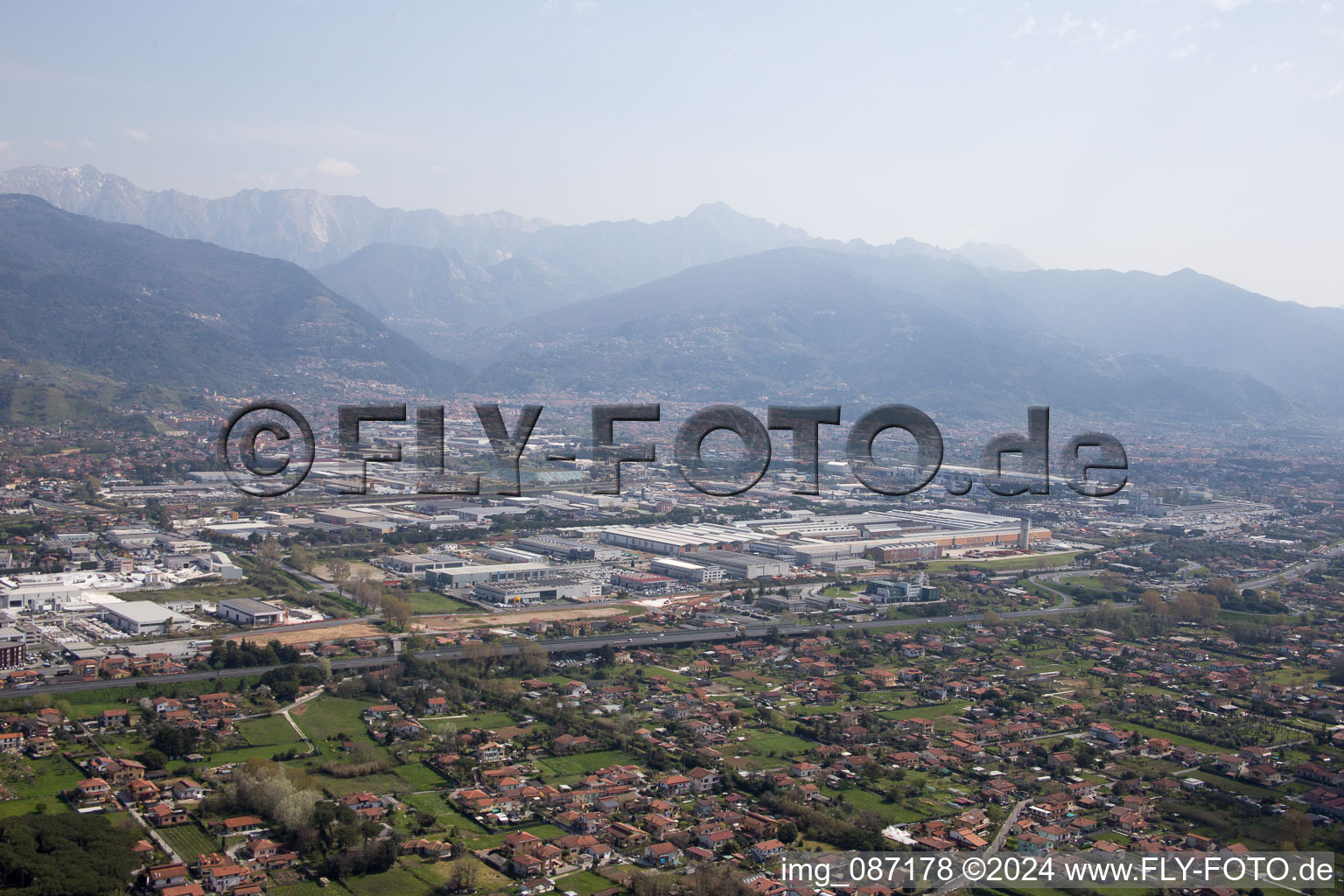 Drone image of Avenza in the state Tuscany, Italy