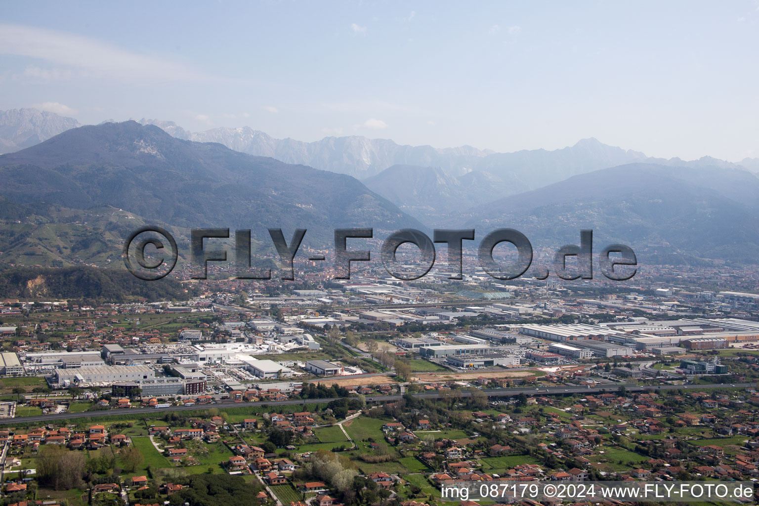 Avenza in the state Tuscany, Italy from the drone perspective