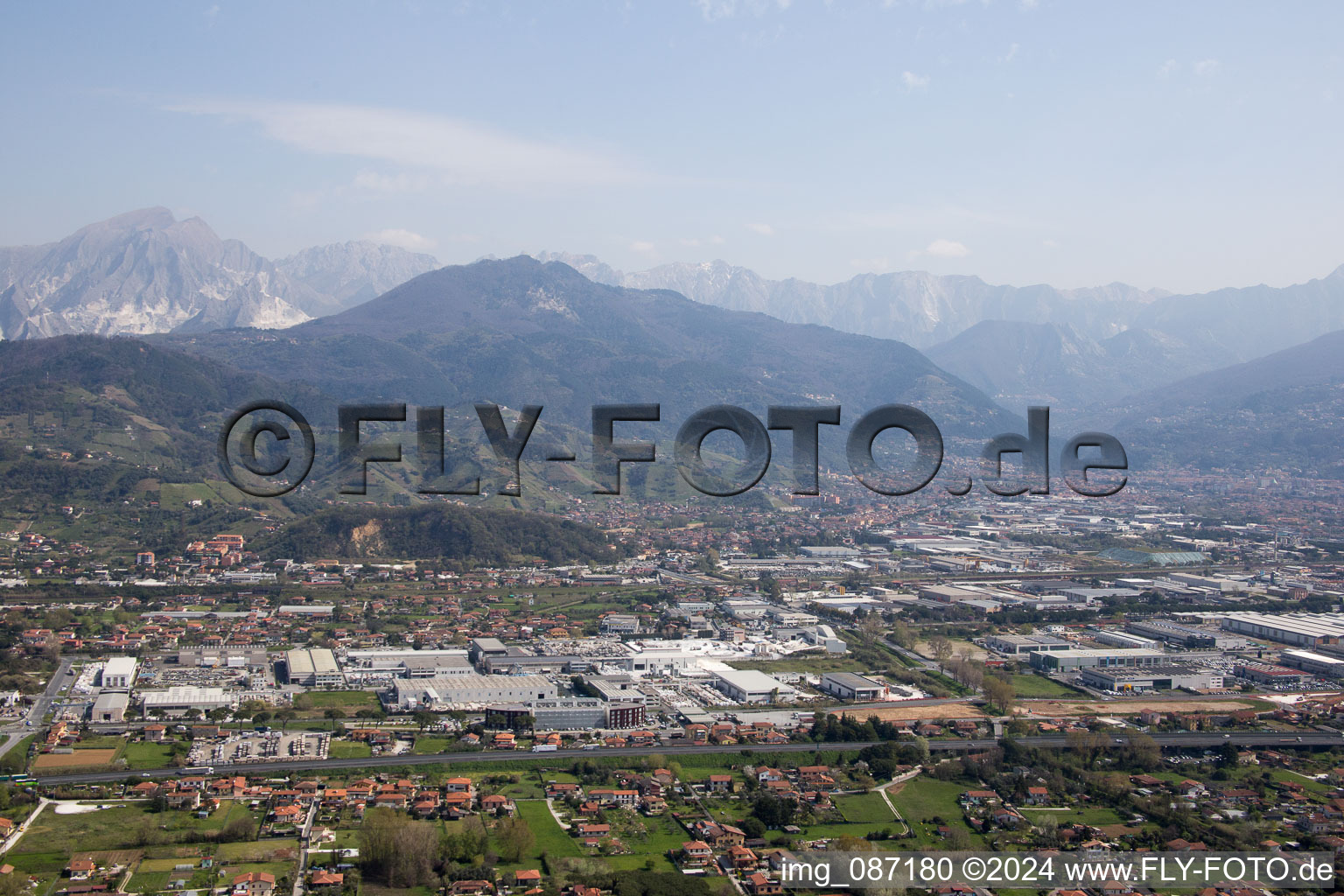 Avenza in the state Tuscany, Italy from a drone