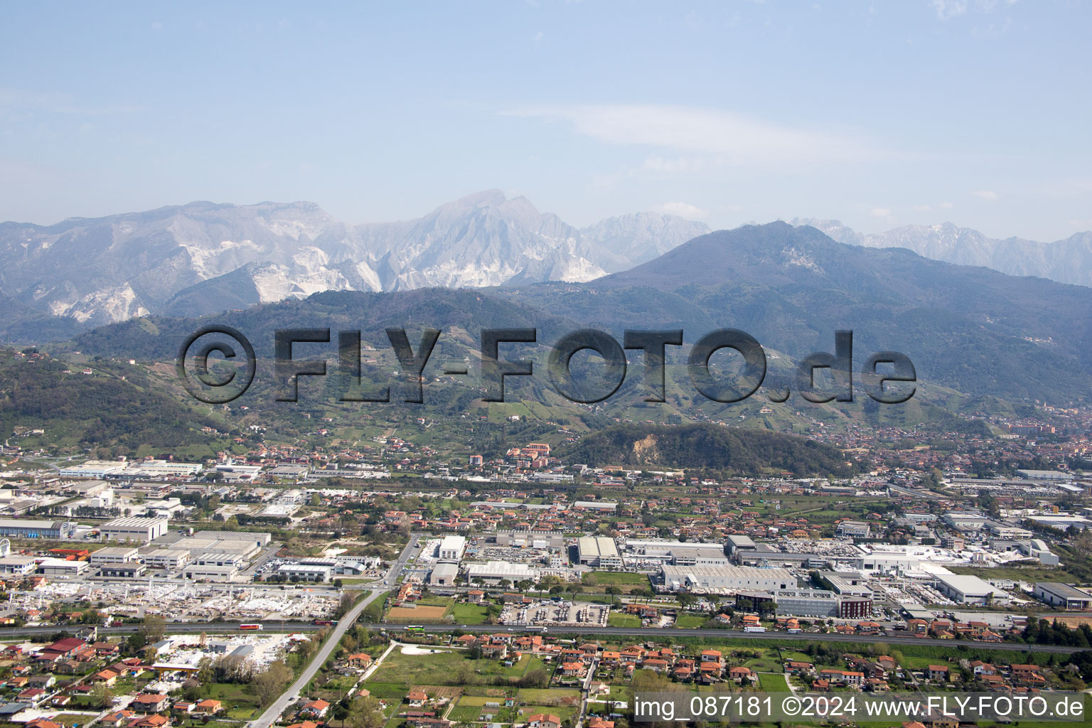 Avenza in the state Tuscany, Italy seen from a drone