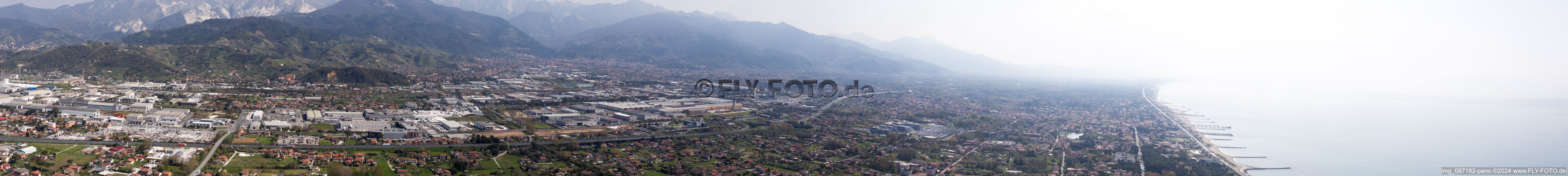 Aerial view of Panorama in Avenza in the state Tuscany, Italy