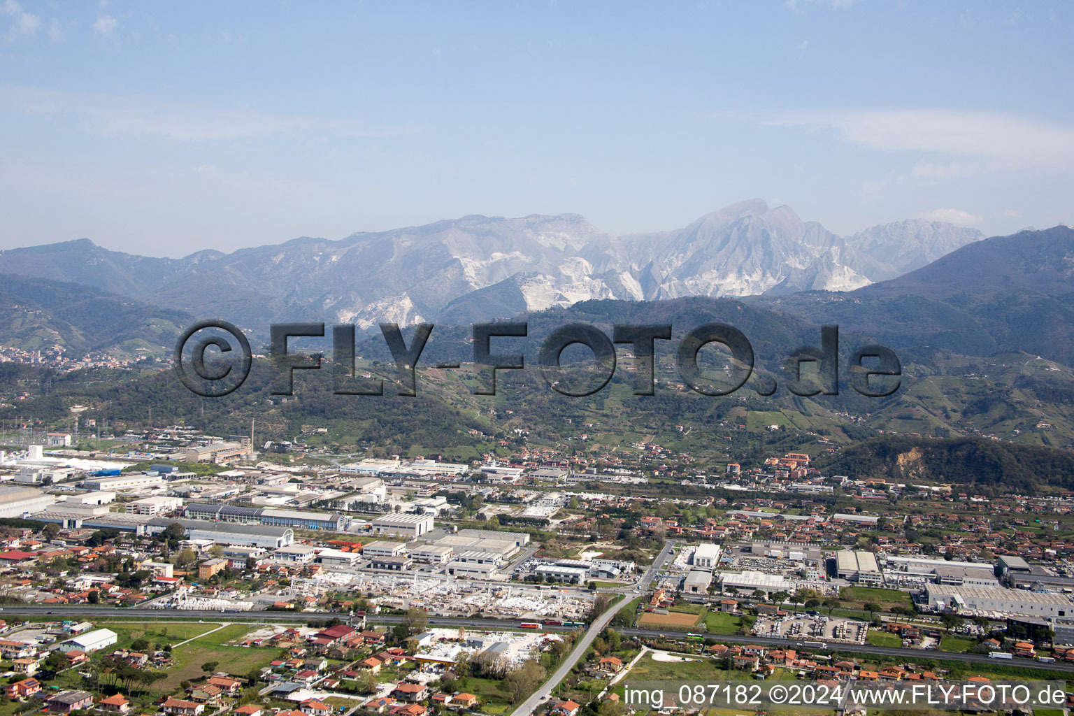 Aerial view of Avenza in the state Tuscany, Italy