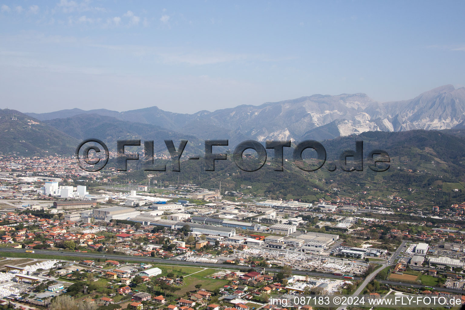 Aerial photograpy of Avenza in the state Tuscany, Italy