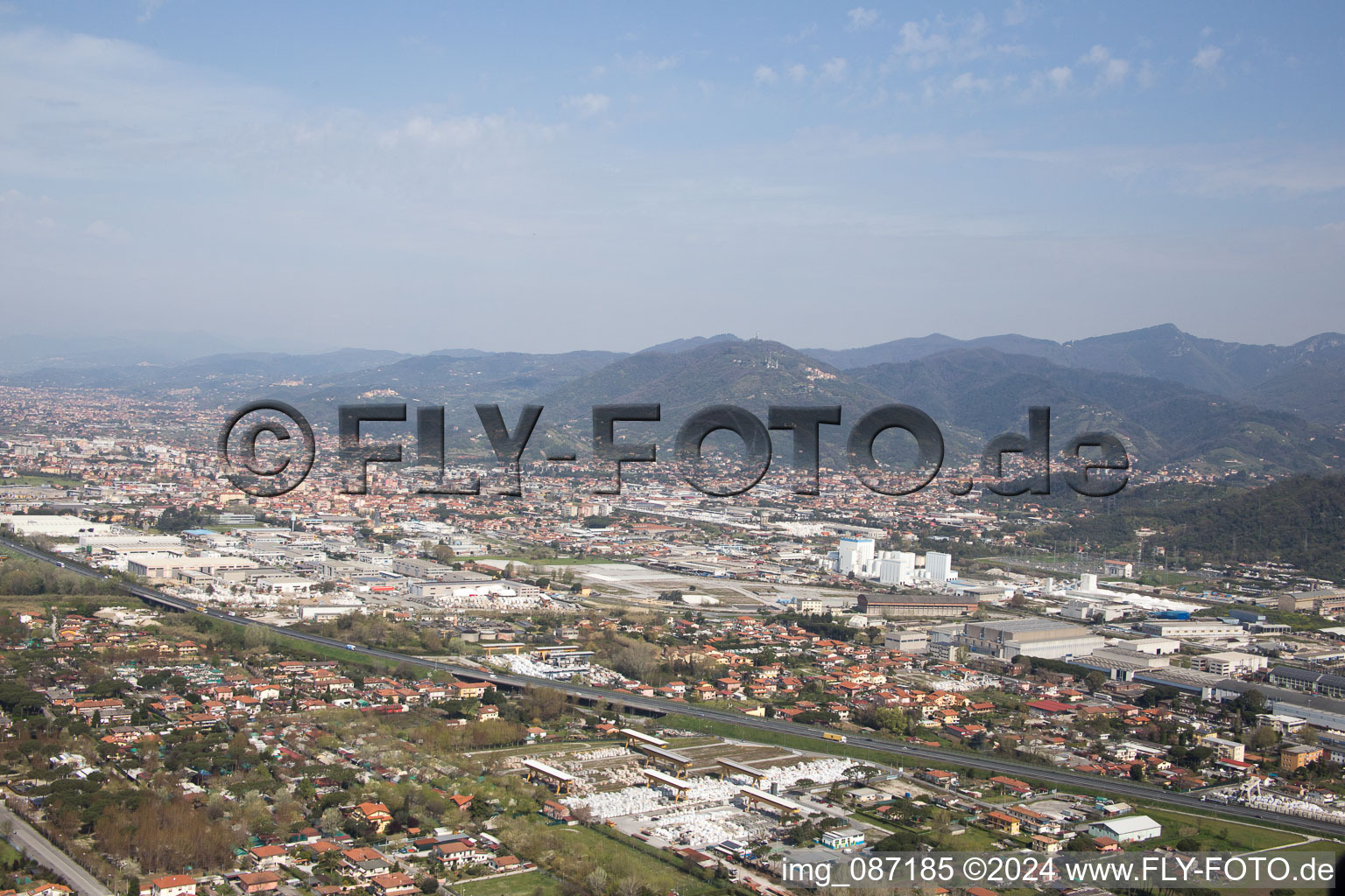 Avenza in the state Tuscany, Italy from above