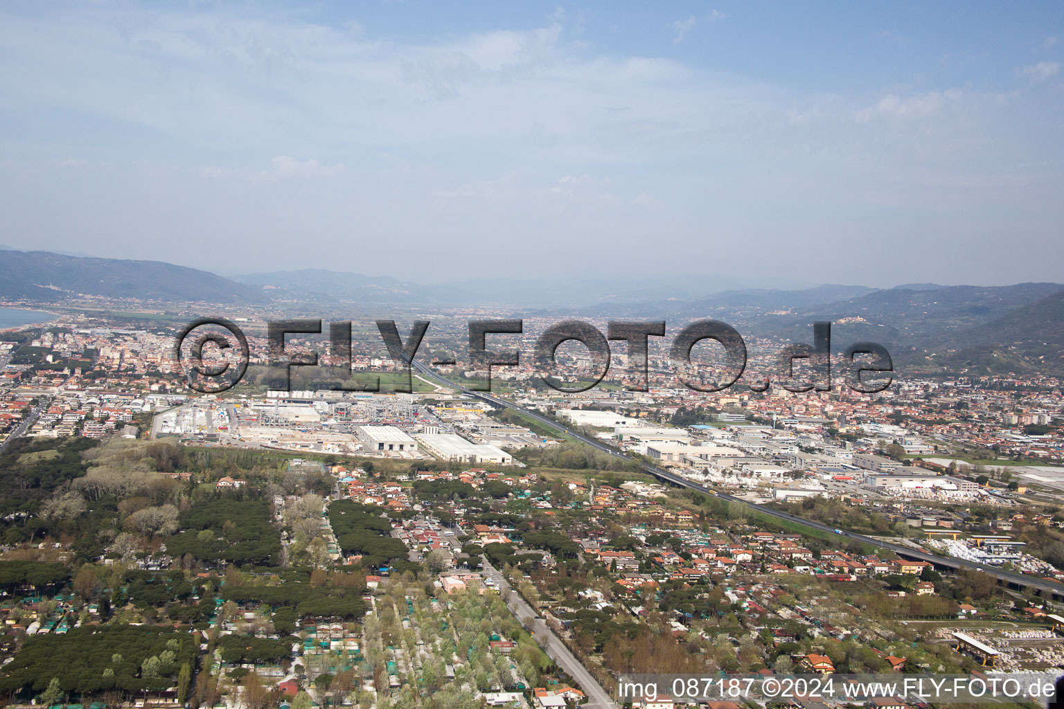 Avenza in the state Tuscany, Italy seen from above