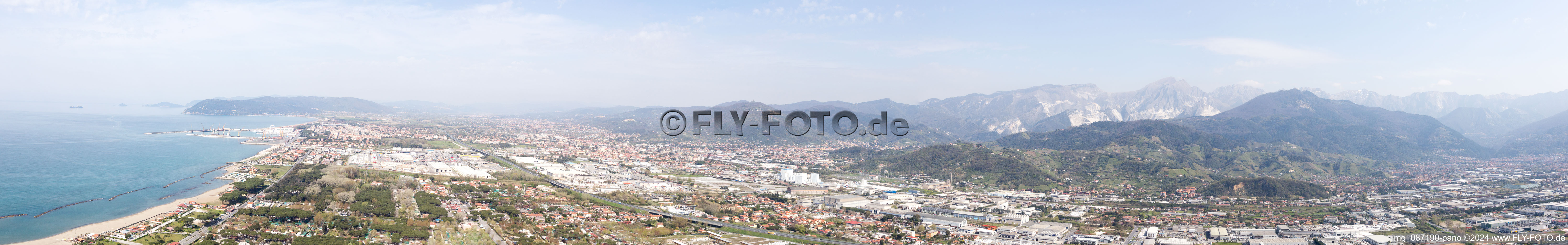 Aerial photograpy of Panorama in Avenza in the state Tuscany, Italy