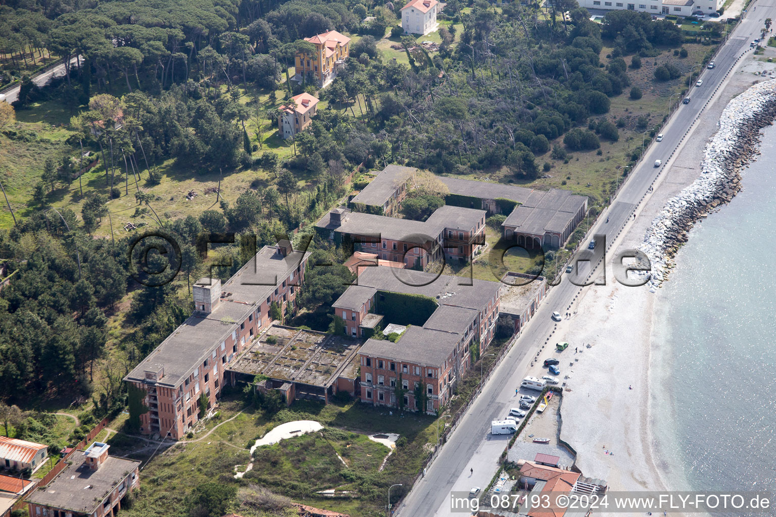 Oblique view of Marina di Massa in the state Tuscany, Italy