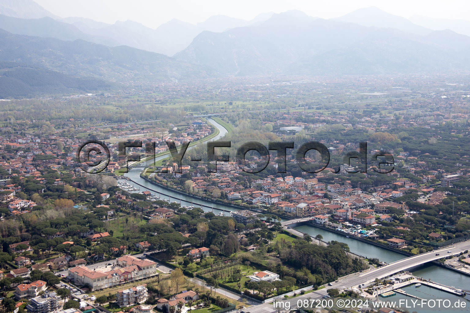 Oblique view of Marina dei Ronchi in the state Tuscany, Italy