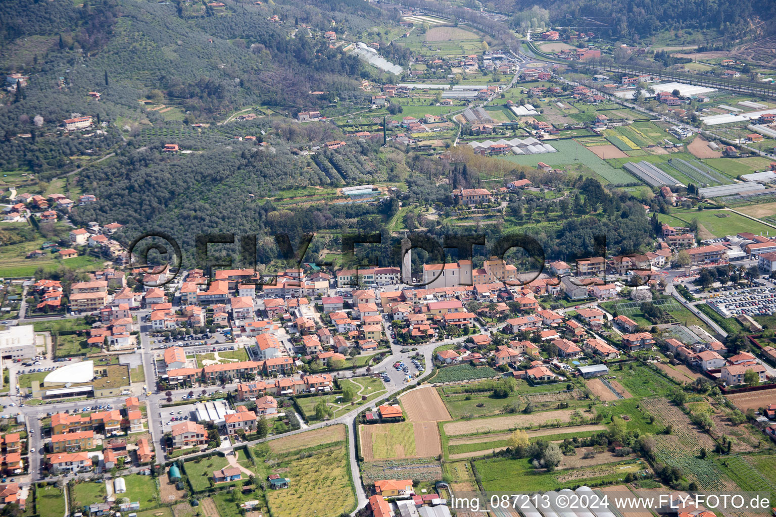 Capezzano Pianore in the state Tuscany, Italy seen from above