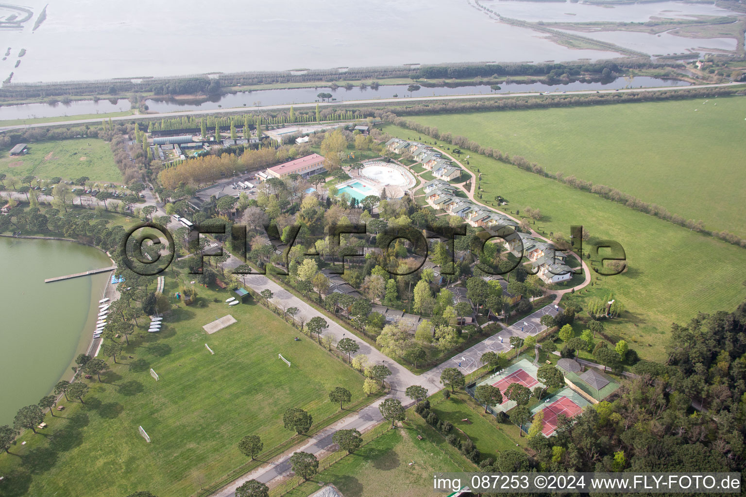 Aerial photograpy of Comacchio, Lido di Volano in Lido di Volano in the state Emilia Romagna, Italy