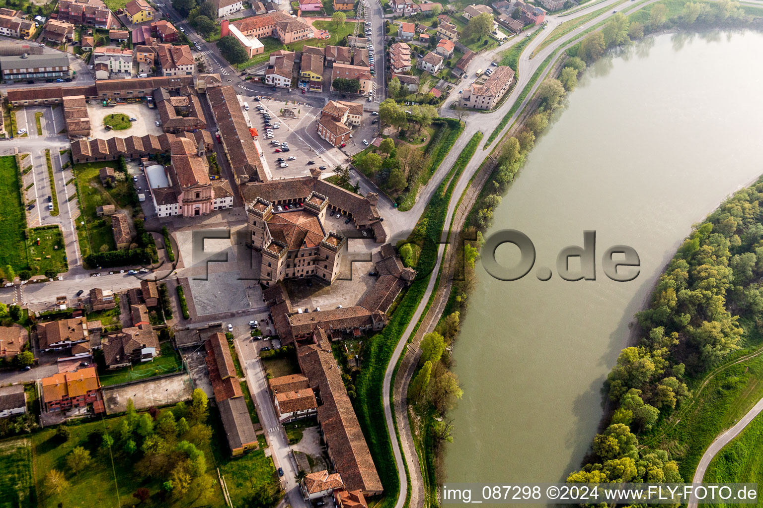 Castle towers at Castle Castle of Robinie Castello di Mesola - Delizia Estense at the Po river in Mesola in Emilia-Romagna, Italy