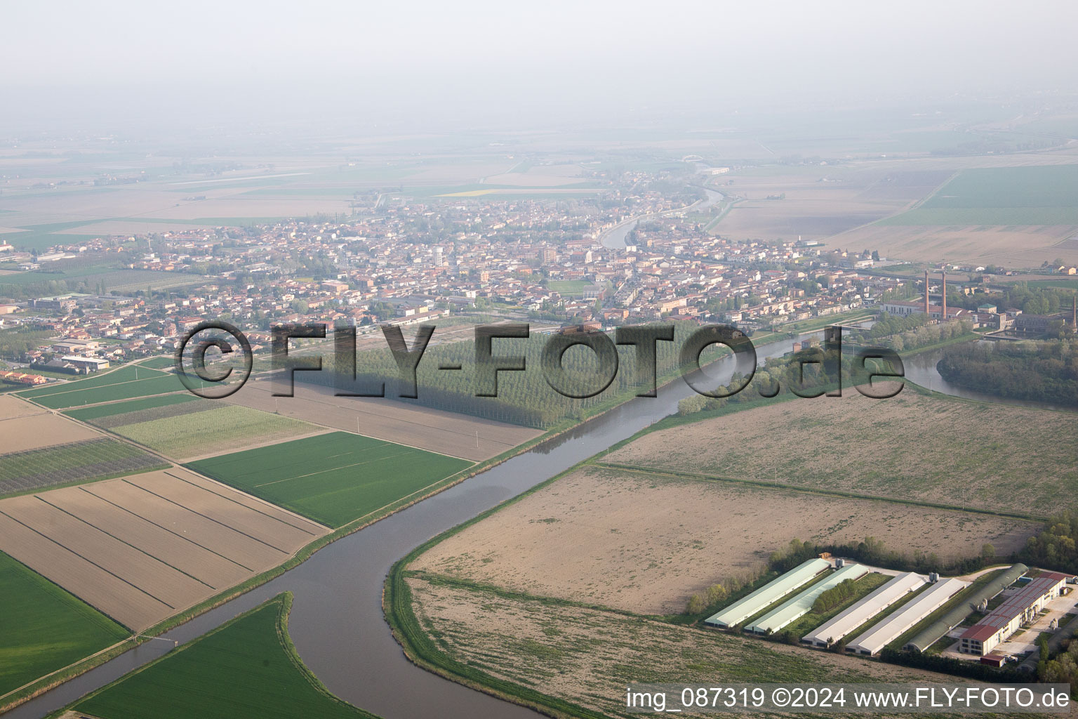 Aerial view of Codigoro in the state Ferrara, Italy