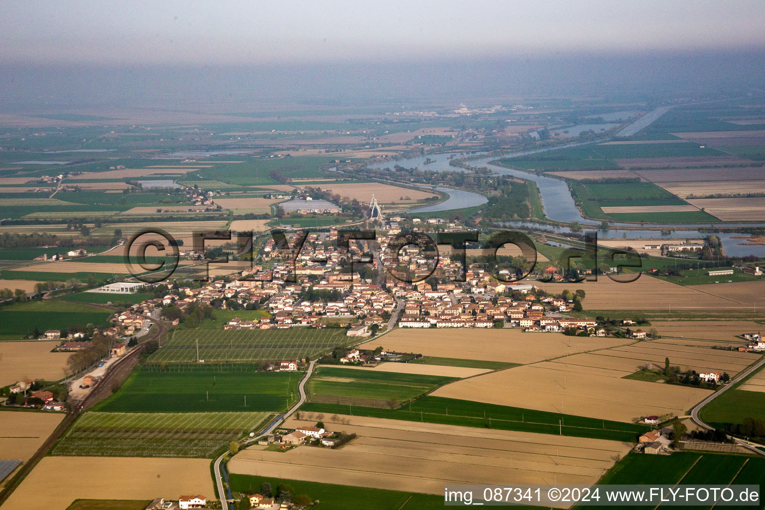 Aerial view of Ostellato in the state Emilia Romagna, Italy