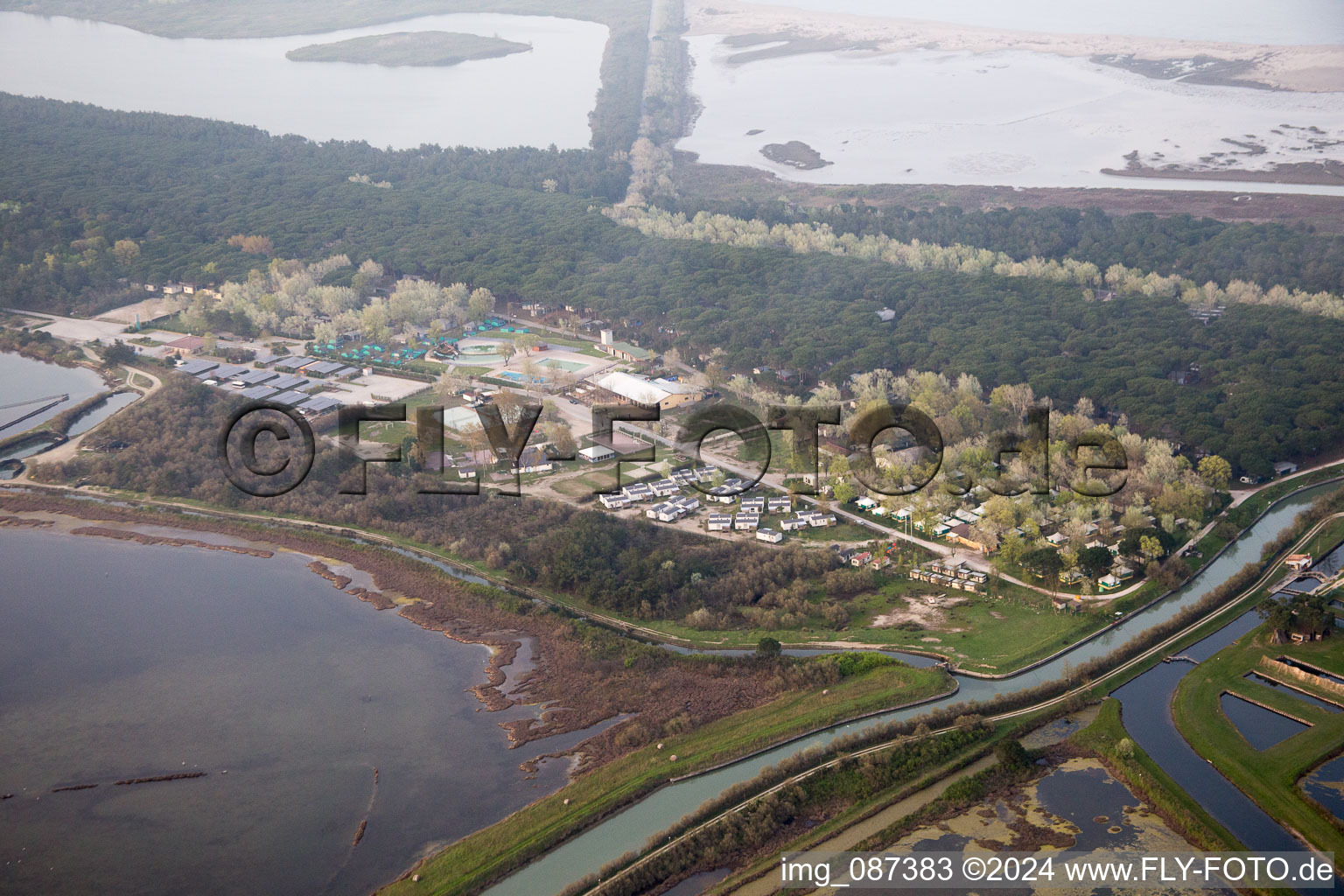 Aerial view of Comacchio, Lido di Spina in Lido di Spina in the state Emilia Romagna, Italy