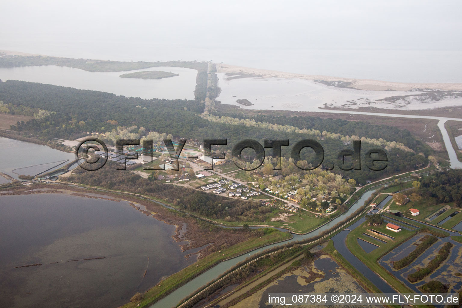 Aerial photograpy of Comacchio, Lido di Spina in Lido di Spina in the state Emilia Romagna, Italy