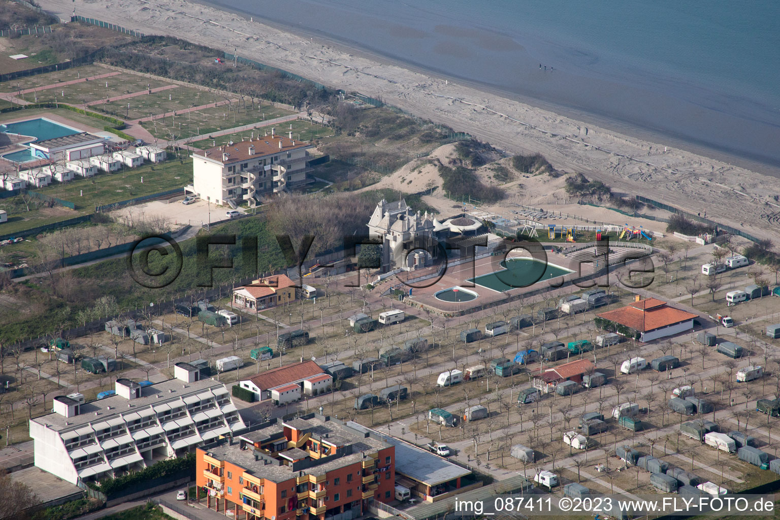 Aerial view of Sottomarina di Chioggia in the state Veneto, Italy