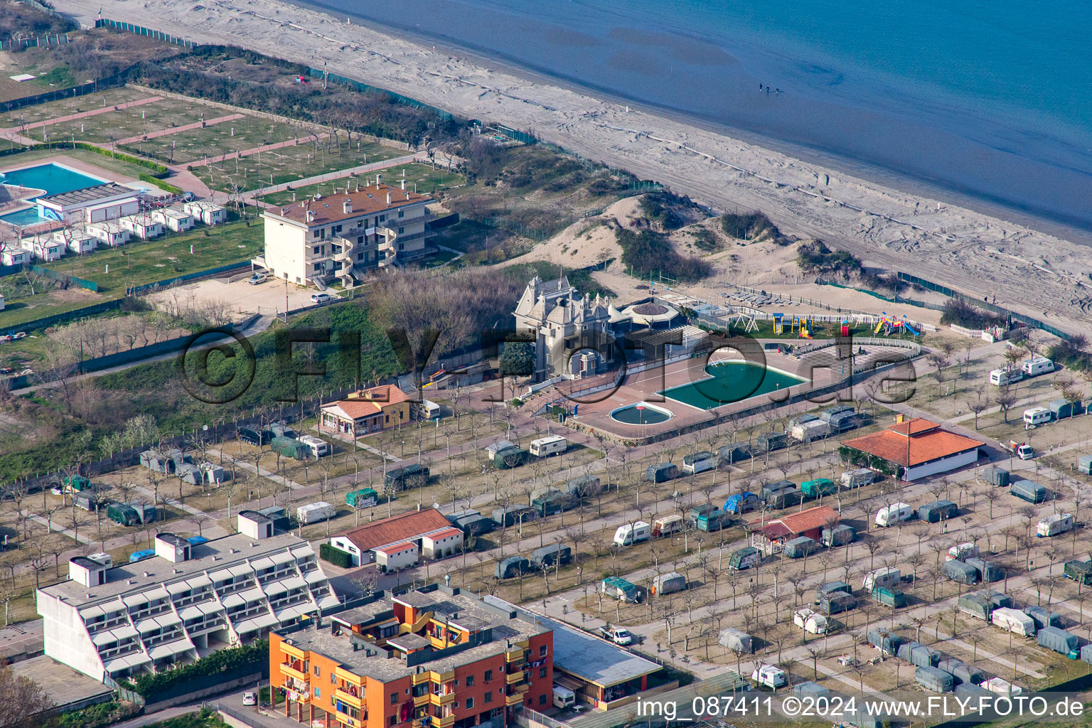 Aerial view of Sottomarina di Chioggia in the state Veneto, Italy