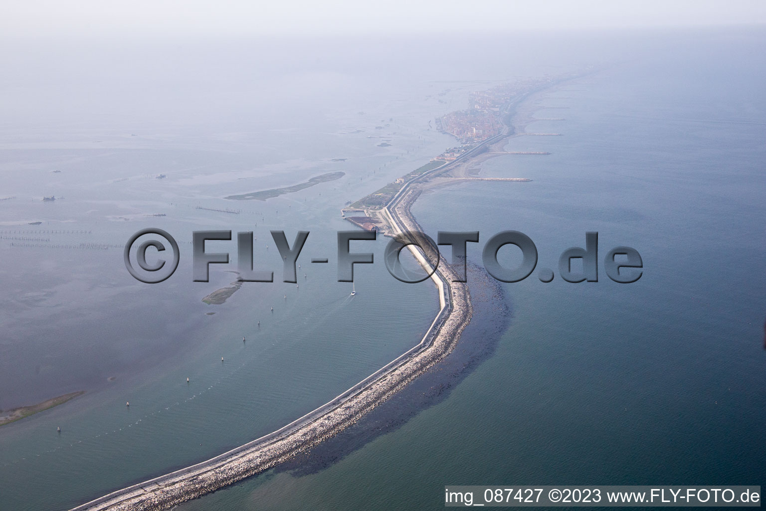 Aerial photograpy of Sottomarina in Faro in the state Veneto, Italy