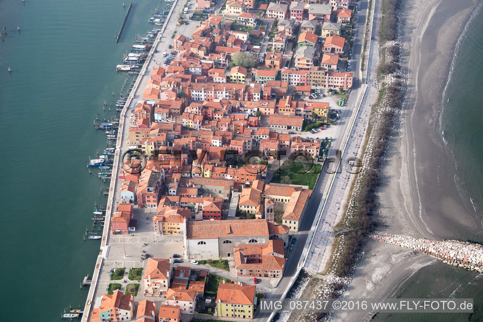 Settlement area in the district Pellestrina in Venedig in Venetien, Italy out of the air