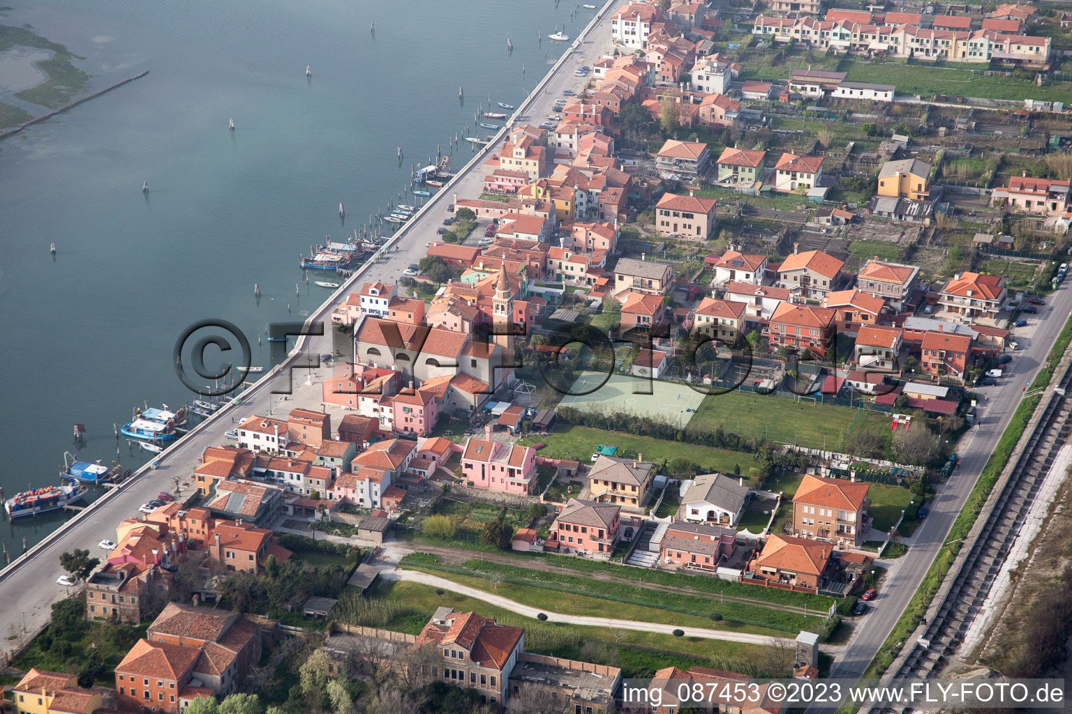 Aerial view of Townscape on the seacoast of Mediterranean Sea in San Vito in Veneto, Italy