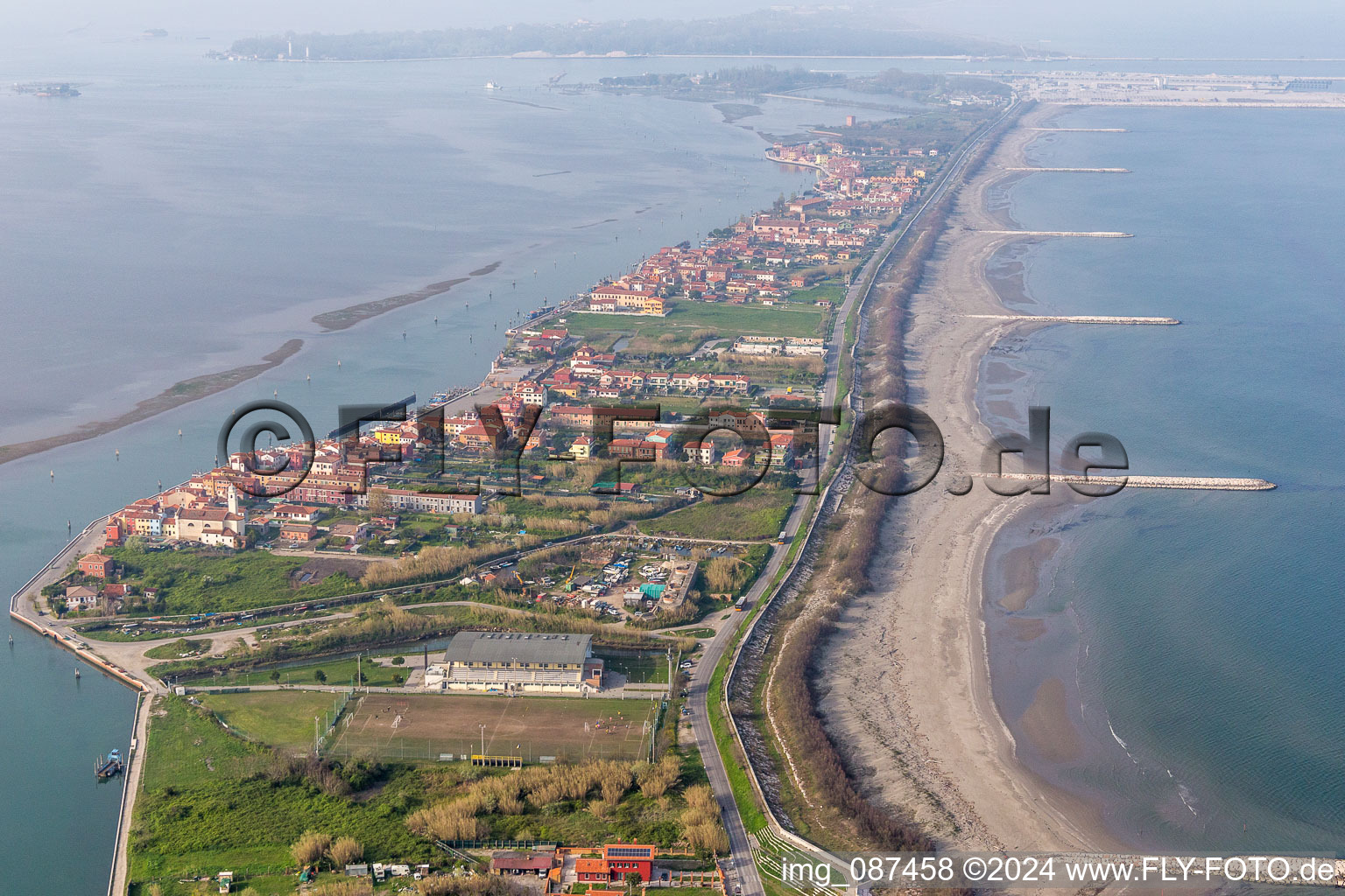 Aerial view of Residential house development on the peninsula Lido di Venecia in the district San Pietro in Volta in Venedig in Venetien, Italy